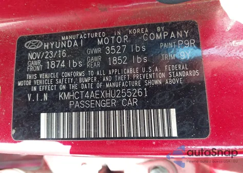 2017 Hyundai Accent Se из США, поврежденный, VIN KMHCT4AEXHU255261